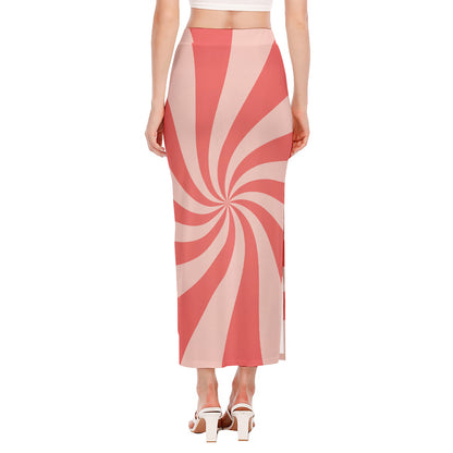 Pink Psychedelic Swirl Print Side Slit Maxi Skirt