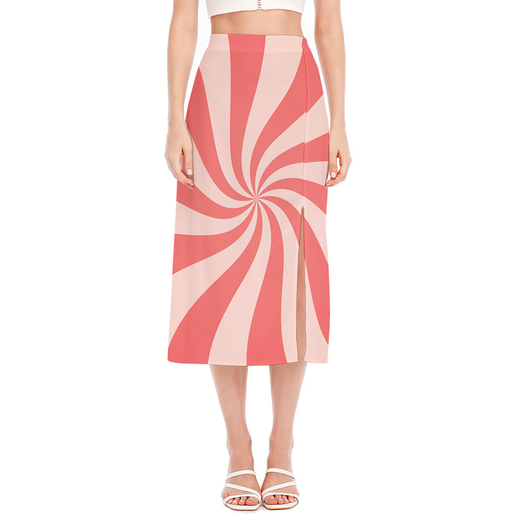 Pink Psychedelic Swirl Print Side Slit Midi Skirt