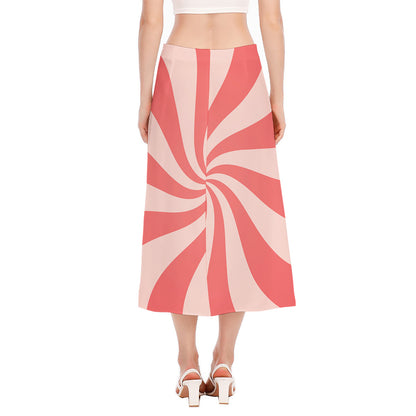 Pink Psychedelic Swirl Print Side Slit Midi Skirt