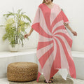 Pink Psychedelic Swirl Print Silk V-Neck Kaftan Dress
