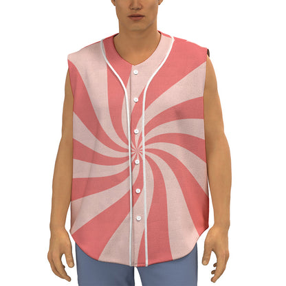 Pink Psychedelic Swirl Print Sleeveless Baseball Jersey