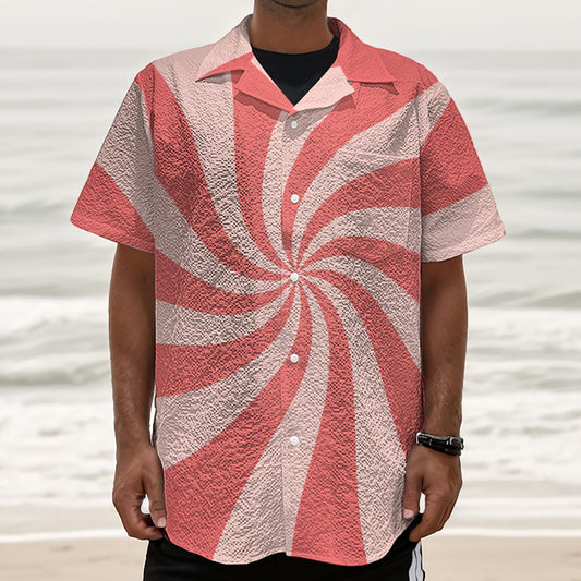 Pink Psychedelic Swirl Print Textured Short Sleeve Shirt