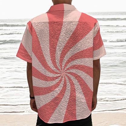 Pink Psychedelic Swirl Print Textured Short Sleeve Shirt