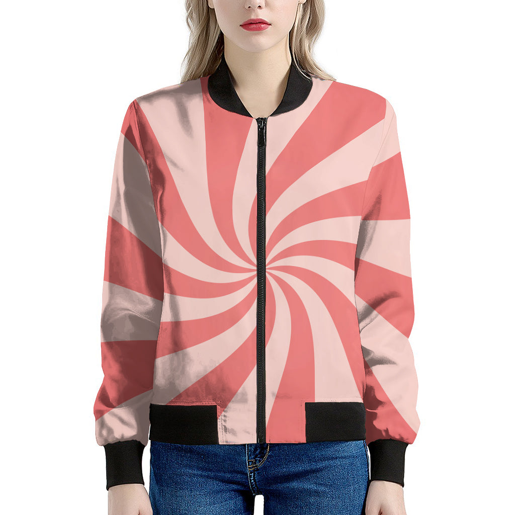 Pink Psychedelic Swirl Print Women's Bomber Jacket