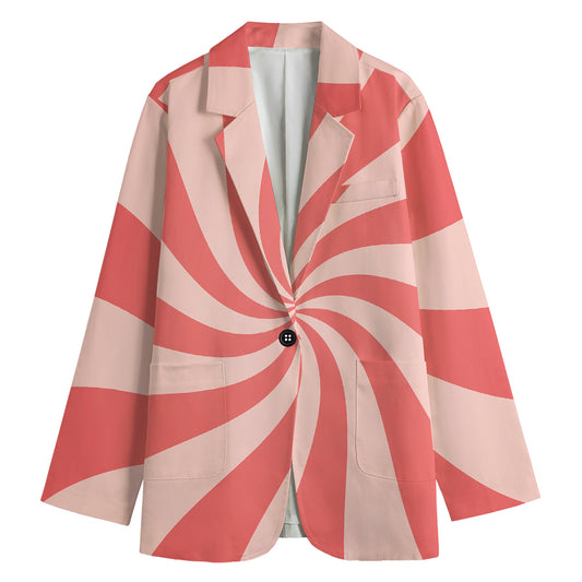 Pink Psychedelic Swirl Print Women's Cotton Blazer