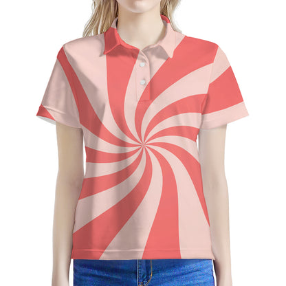 Pink Psychedelic Swirl Print Women's Polo Shirt