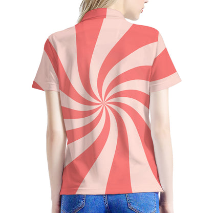 Pink Psychedelic Swirl Print Women's Polo Shirt