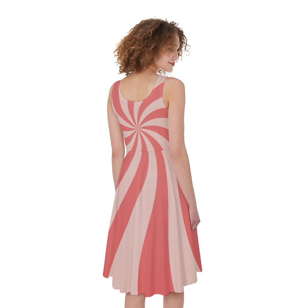 Pink Psychedelic Swirl Print Women's Sleeveless Dress