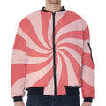 Pink Psychedelic Swirl Print Zip Sleeve Bomber Jacket
