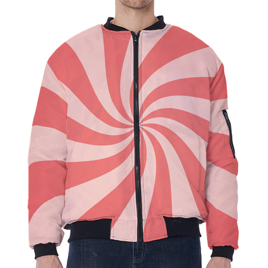 Pink Psychedelic Swirl Print Zip Sleeve Bomber Jacket