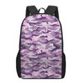 Pink Purple And Grey Camouflage Print 17 Inch Backpack