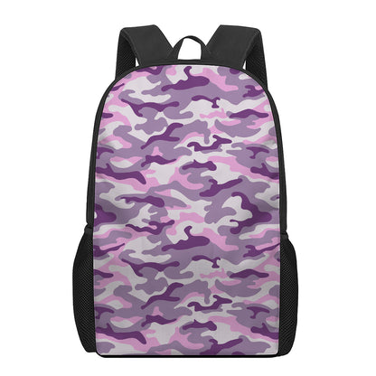 Pink Purple And Grey Camouflage Print 17 Inch Backpack