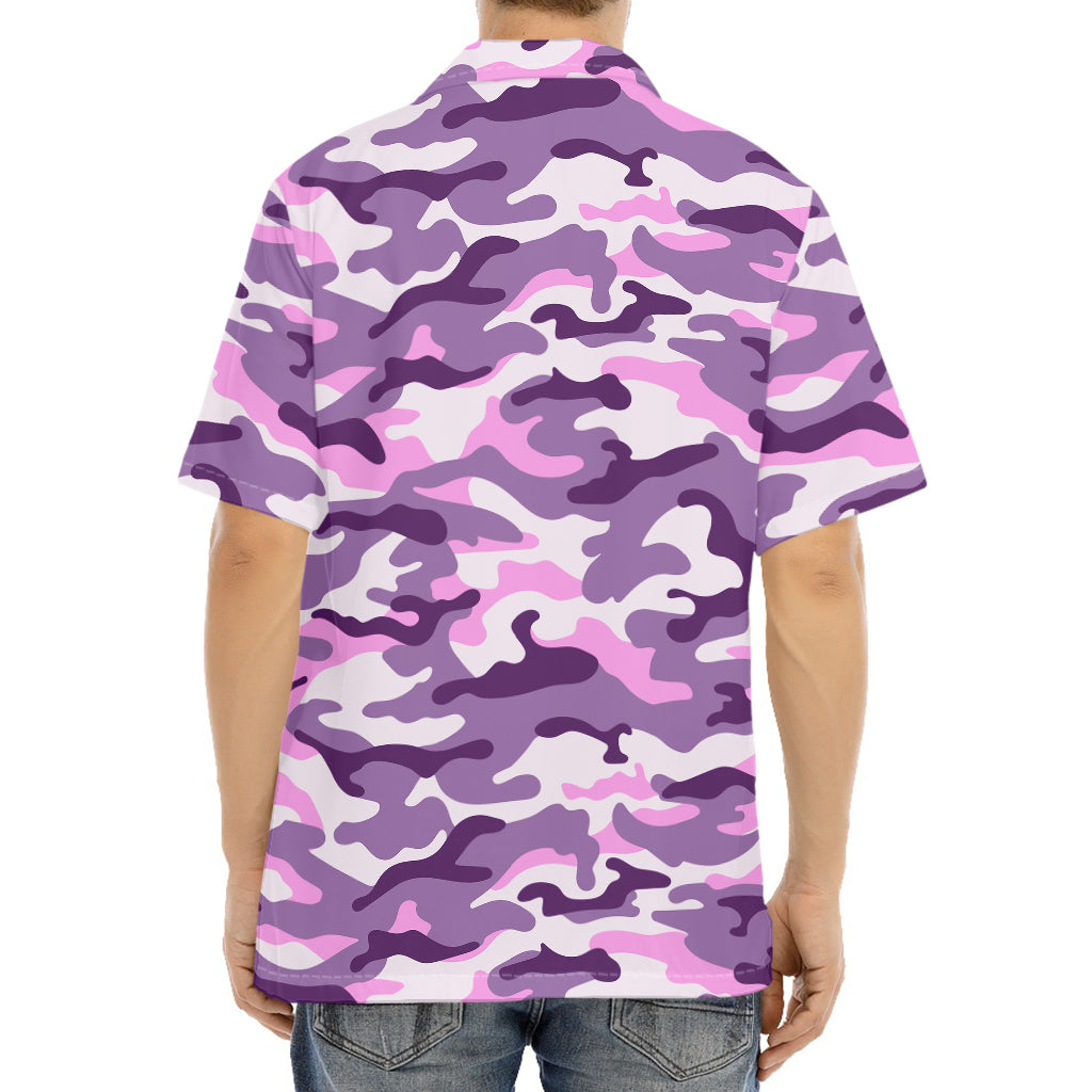 Pink Purple And Grey Camouflage Print Aloha Shirt