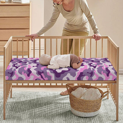Pink Purple And Grey Camouflage Print Baby Crib Sheet