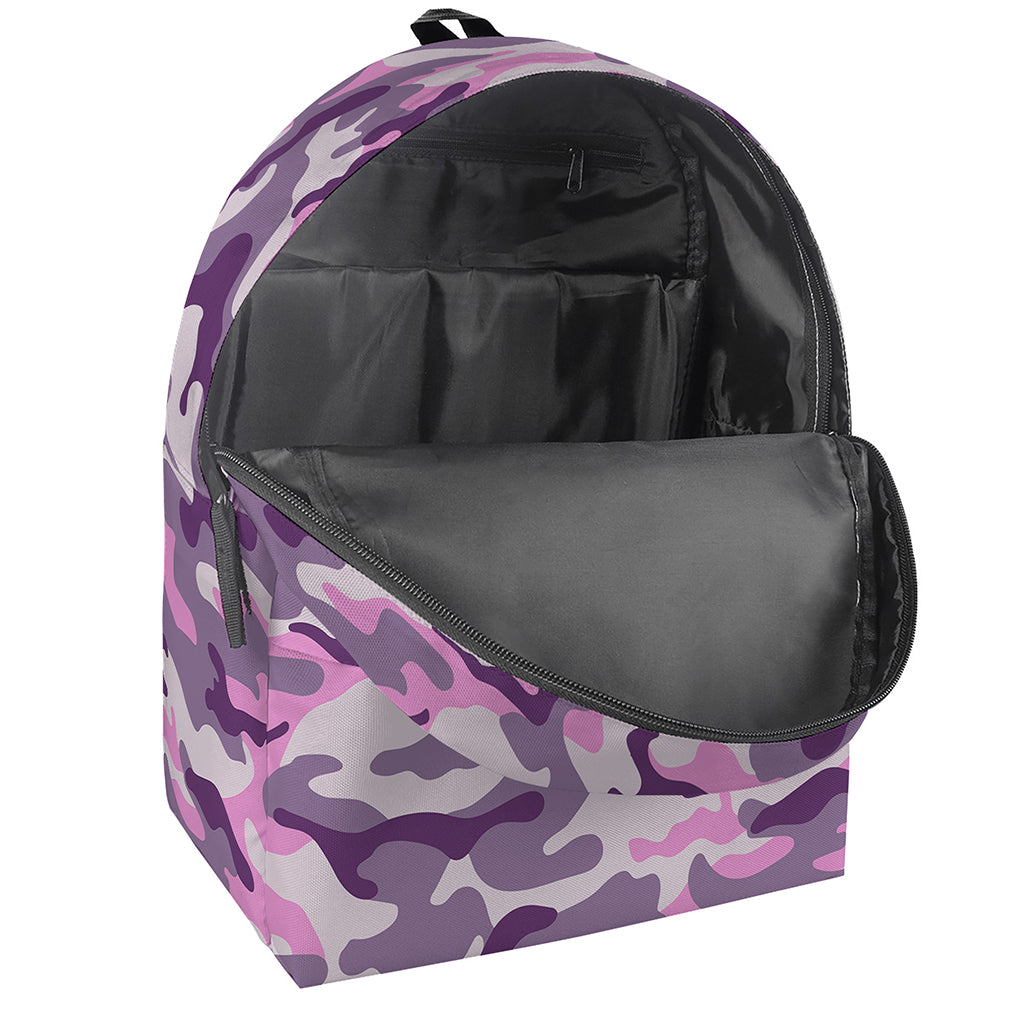 Pink Purple And Grey Camouflage Print Backpack