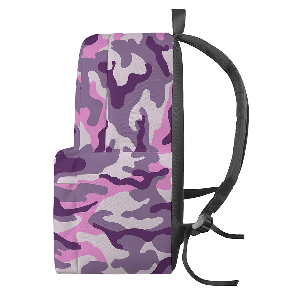 Pink Purple And Grey Camouflage Print Backpack