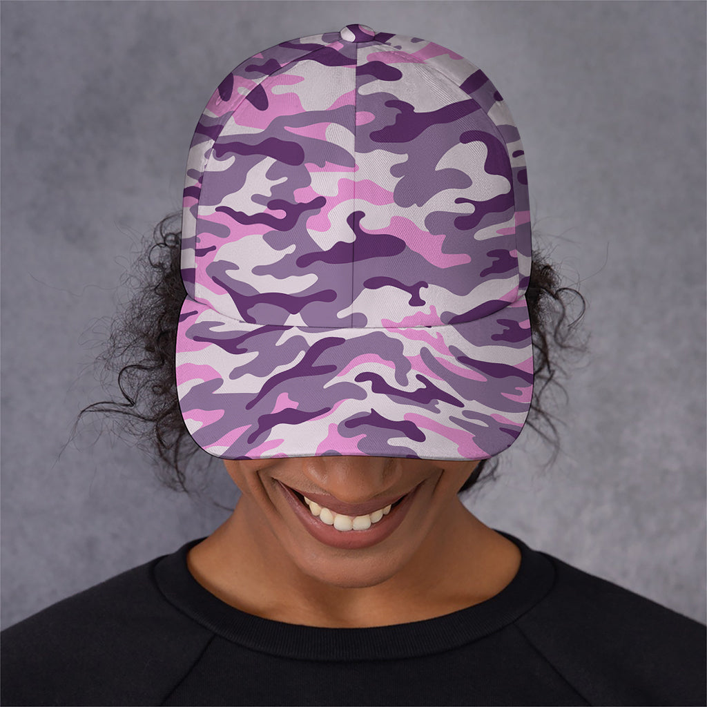 Pink Purple And Grey Camouflage Print Baseball Cap