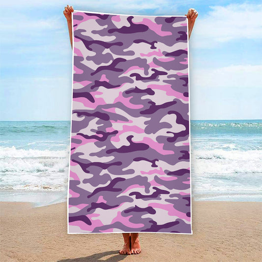 Pink Purple And Grey Camouflage Print Beach Towel