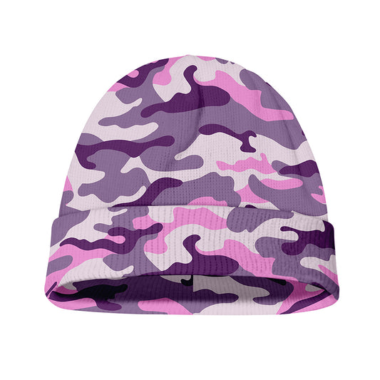 Pink Purple And Grey Camouflage Print Beanie
