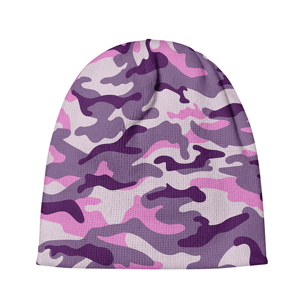 Pink Purple And Grey Camouflage Print Beanie