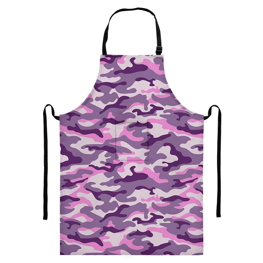 Pink Purple And Grey Camouflage Print Bib Apron With Pocket