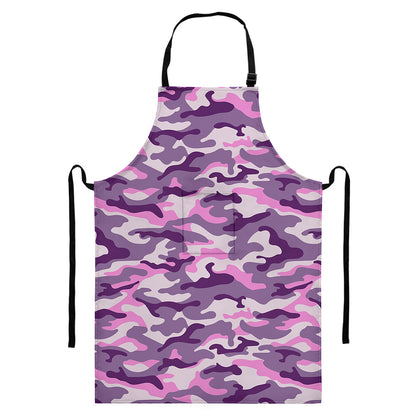 Pink Purple And Grey Camouflage Print Bib Apron With Pocket