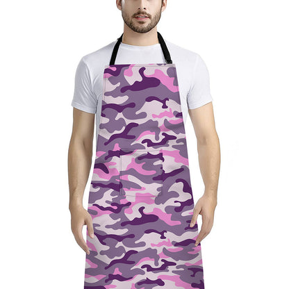 Pink Purple And Grey Camouflage Print Bib Apron With Pocket