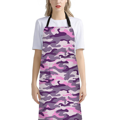 Pink Purple And Grey Camouflage Print Bib Apron With Pocket