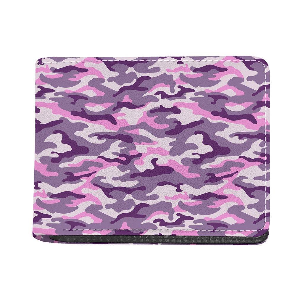 Pink Purple And Grey Camouflage Print Bifold Wallet