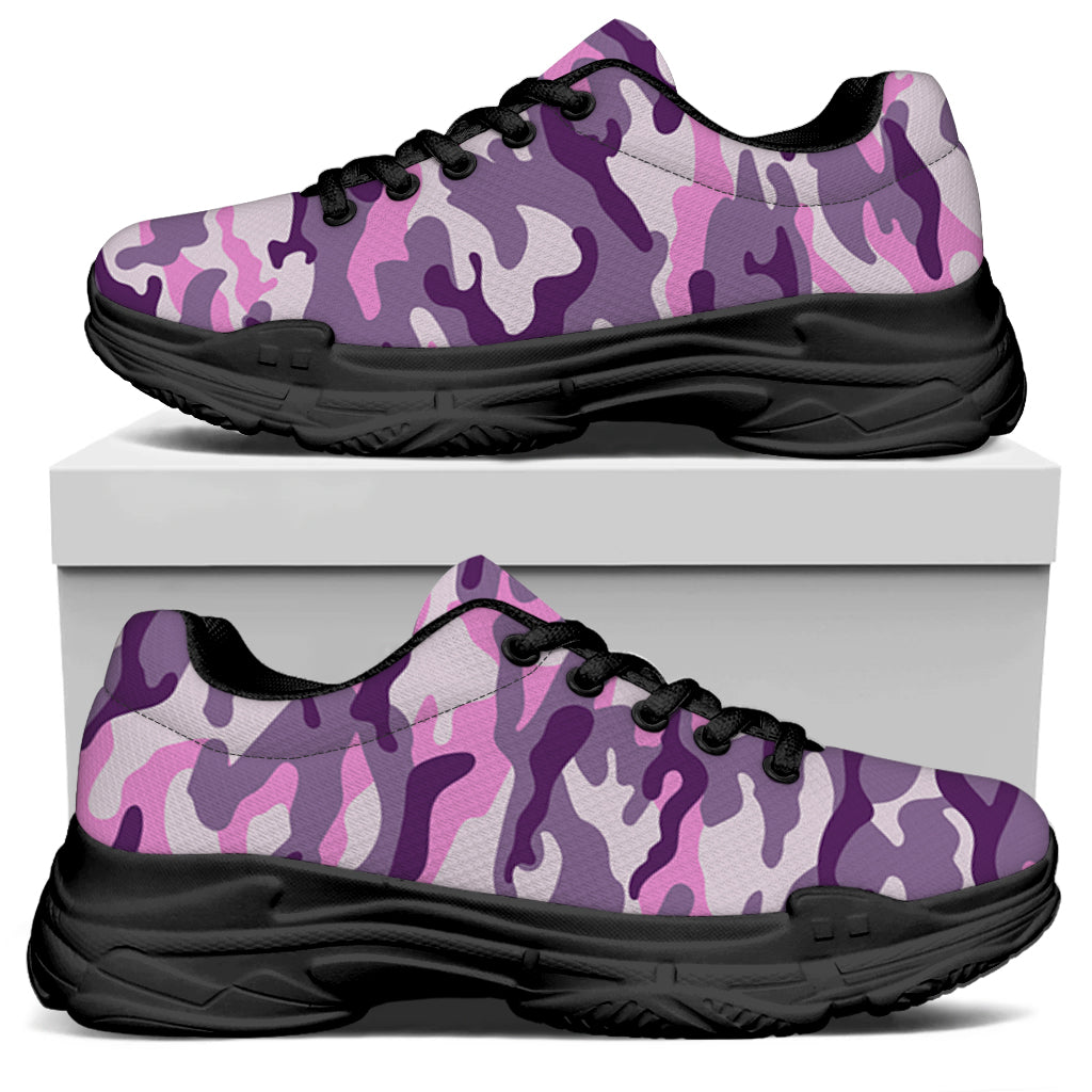 Pink Purple And Grey Camouflage Print Black Chunky Shoes