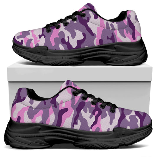 Pink Purple And Grey Camouflage Print Black Chunky Shoes