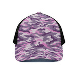 Pink Purple And Grey Camouflage Print Black Mesh Trucker Cap