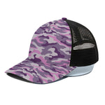 Pink Purple And Grey Camouflage Print Black Mesh Trucker Cap