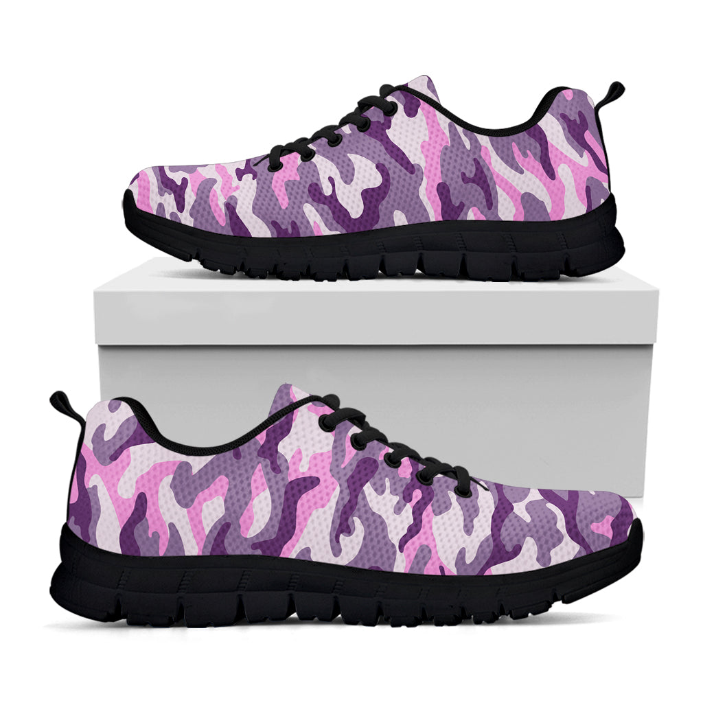 Pink Purple And Grey Camouflage Print Black Running Shoes