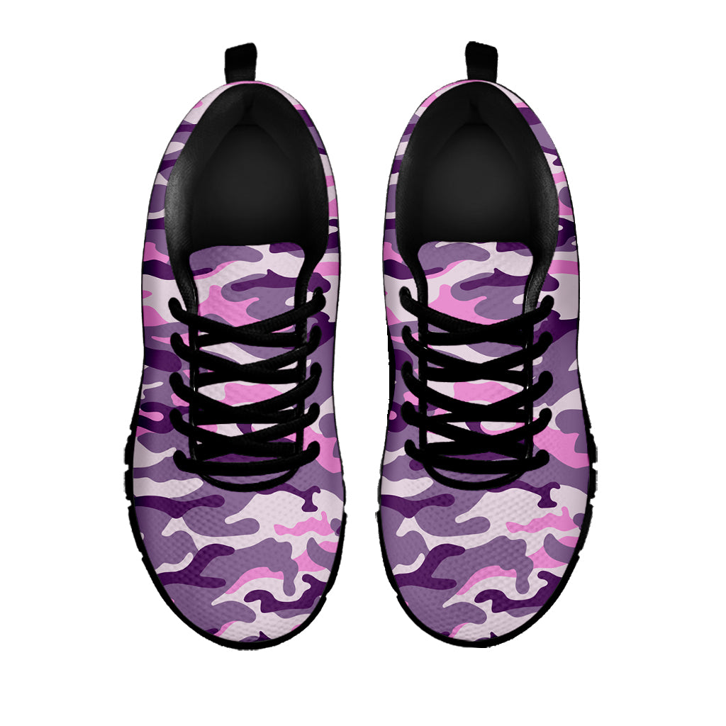 Pink Purple And Grey Camouflage Print Black Running Shoes