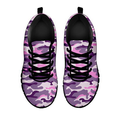 Pink Purple And Grey Camouflage Print Black Running Shoes