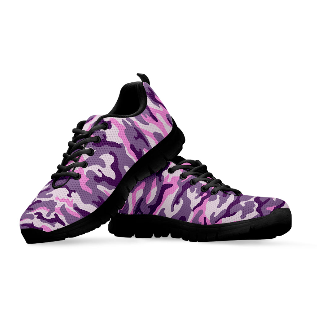 Pink Purple And Grey Camouflage Print Black Running Shoes