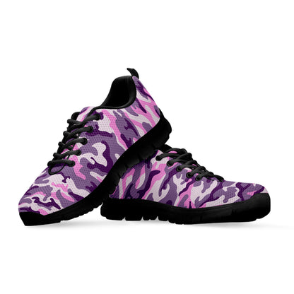 Pink Purple And Grey Camouflage Print Black Running Shoes