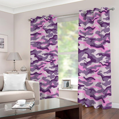 Pink Purple And Grey Camouflage Print Blackout Grommet Curtains