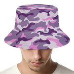 Pink Purple And Grey Camouflage Print Bucket Hat