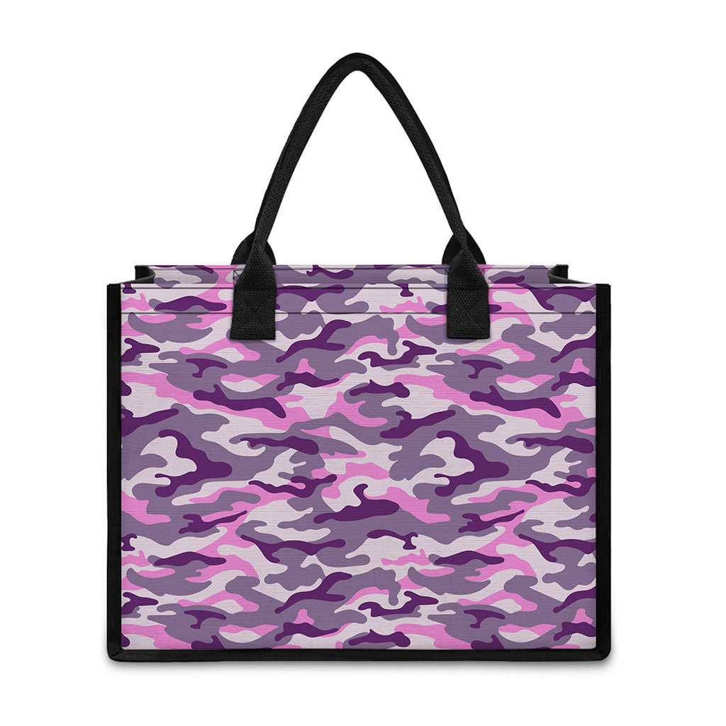 Pink Purple And Grey Camouflage Print Canvas Tote Bag