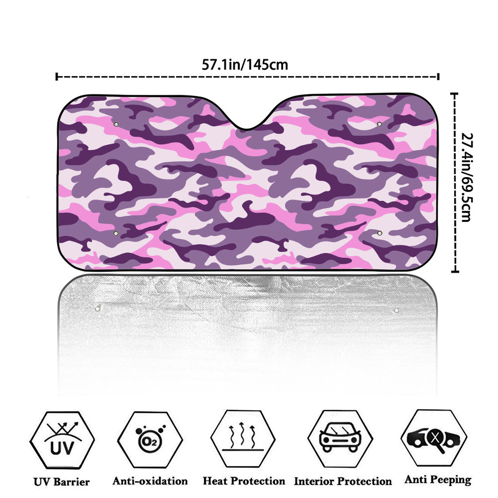 Pink Purple And Grey Camouflage Print Car Windshield Sun Shade