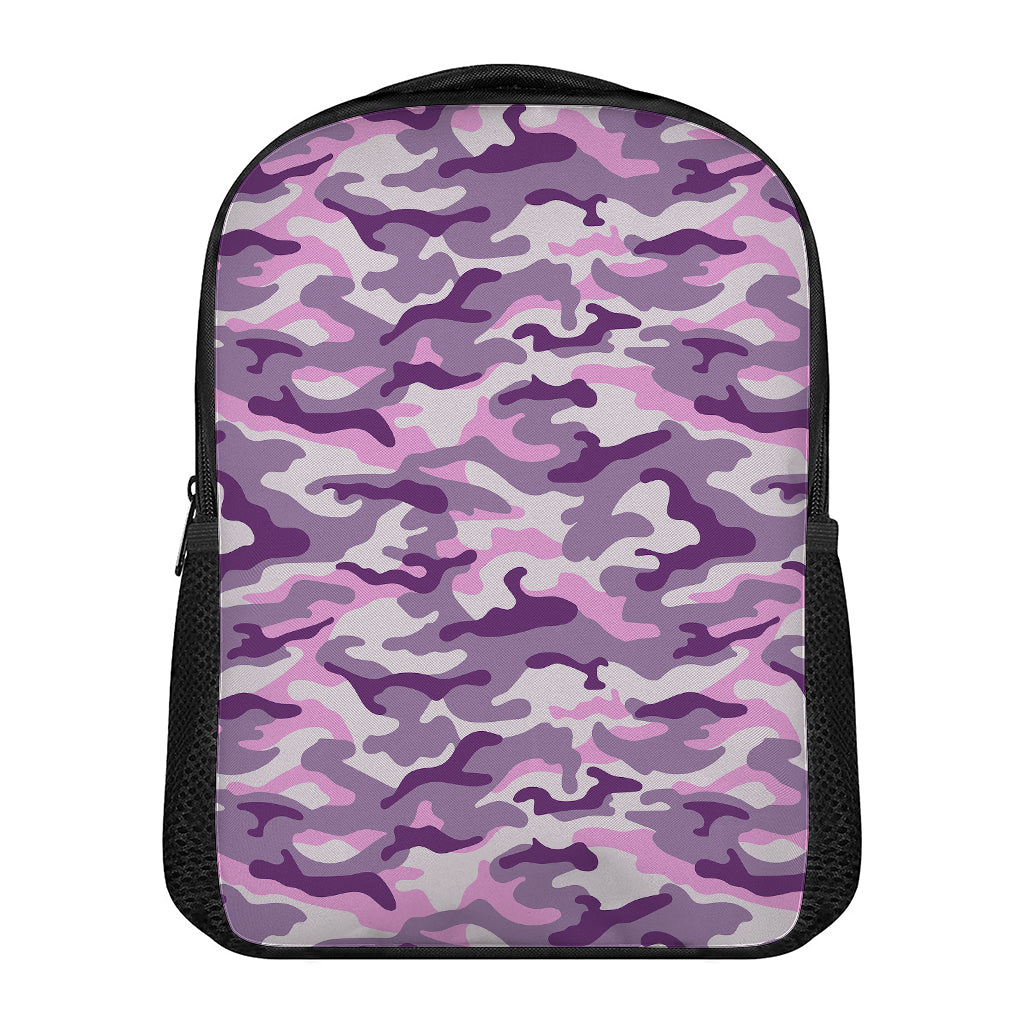 Pink Purple And Grey Camouflage Print Casual Backpack