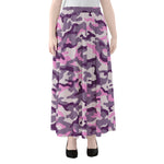 Pink Purple And Grey Camouflage Print Chiffon Maxi Skirt