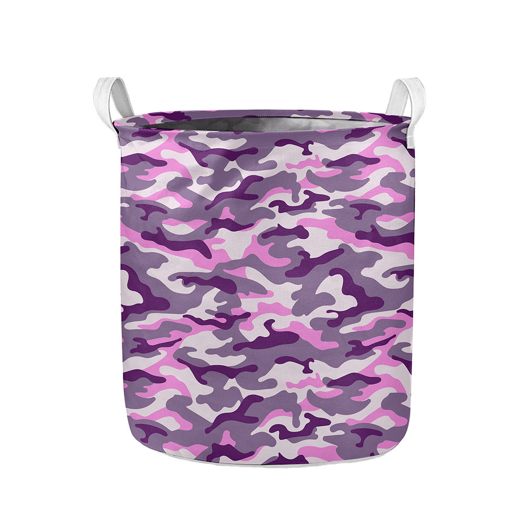 Pink Purple And Grey Camouflage Print Collapsible Laundry Basket