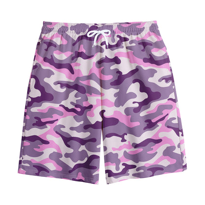 Pink Purple And Grey Camouflage Print Cotton Shorts