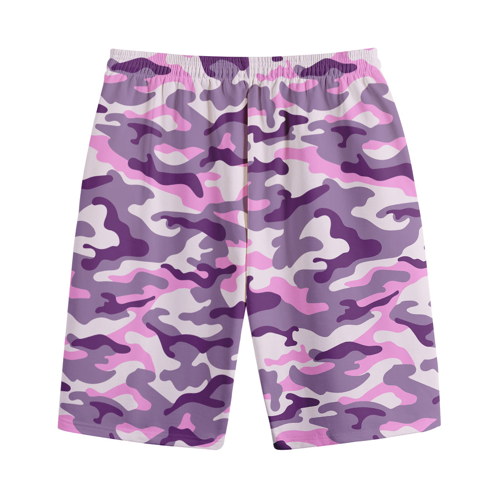 Pink Purple And Grey Camouflage Print Cotton Shorts