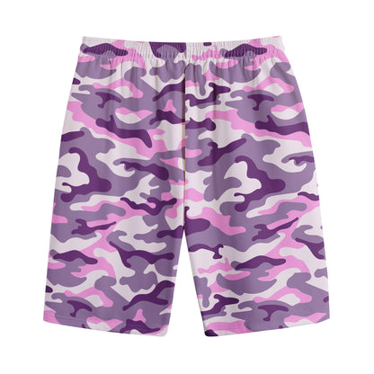 Pink Purple And Grey Camouflage Print Cotton Shorts