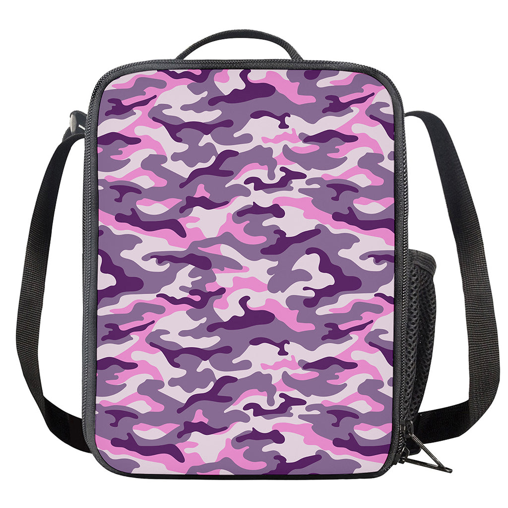 Pink Purple And Grey Camouflage Print Crossbody Lunch Bag