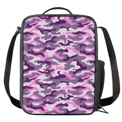 Pink Purple And Grey Camouflage Print Crossbody Lunch Bag